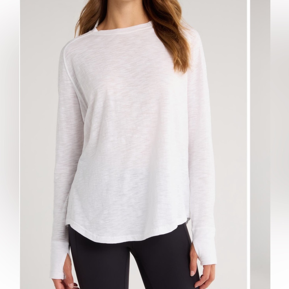 Zella Relaxed Washed 2.0 Long Sleeve Sub Tees- Black & White XXL